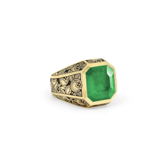 Engraved Emerald Ring