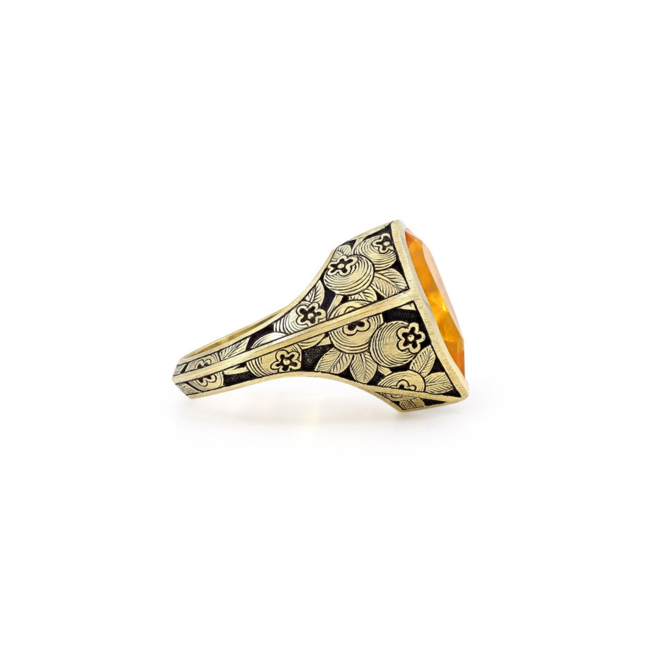 Orange Sapphire Engraved Cocktail Ring