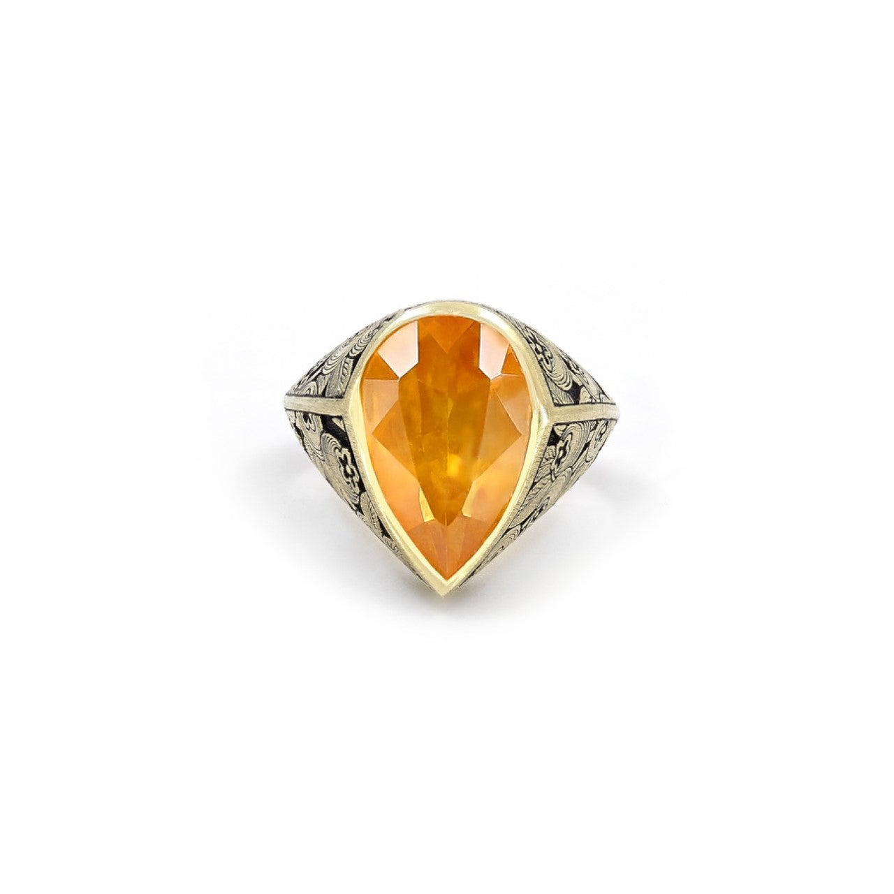 Orange Sapphire Engraved Cocktail Ring