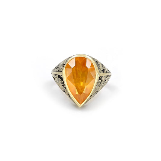 Orange Sapphire Engraved Cocktail Ring