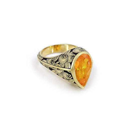 Orange Sapphire Engraved Cocktail Ring